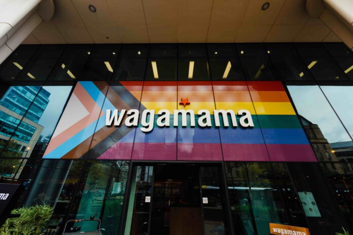 Wagamama in St Peter’s Square revealed its new signage which sees the LGBT rainbow flag replaced with the LGBTQ+ progress flag