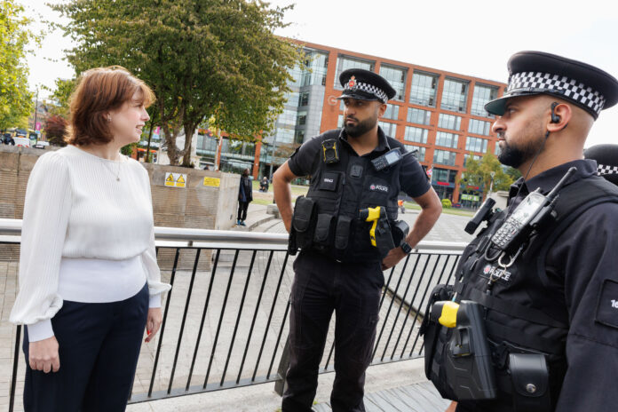 Lucy Powell MP for Manchester Central joins officers in Piccadilly Gardens 4
