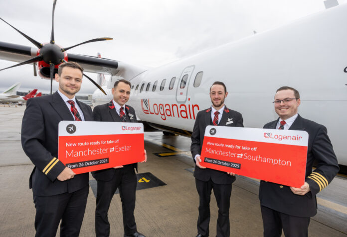 Loganair flight crew ahead of the route launches
